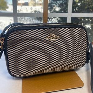 Coach Black and Tan Crossbody Bag with Gold Accents